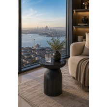 Koçak Home Tekli Mantar Yan Sehpa Siyah Ayak Mermer Desen