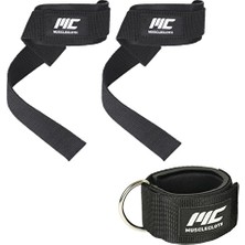 Musclecloth Padded Lifting Straps + Padded Ankle Cuff Seti Siyah