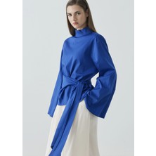 Moda Aksa 7192 BEL BAĞLAMALI BLUZ SAKS MAVİ
