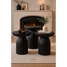 Koçak Home Flora 3'lü Mantar Yan Sehpa Siyah Ayak Mermer