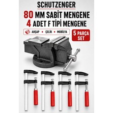 SCHUTZENGER 80MM Sabit Tezgah Mengene ve 4 Adet 150MM F Tipi Mengene Mobilya Kıskaç