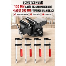 SCHUTZENGER 100MM Sabit Tezgah Mengene 4 Adet F 200MM Tipi Kıskaçlı Marangoz Atölye Mengene 5 Parça Set
