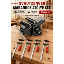 SCHUTZENGER 150MM Sabit Tezgah Mengene 4 Adet F Tipi 300MM Kıskaçlı Marangoz Atölye Mengene 5 Parça Set