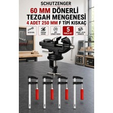 SCHUTZENGER 60MM Dönerli Tezgah Atölye Mengene ve 4 Adet 250MM Kıskaçlı Mengene