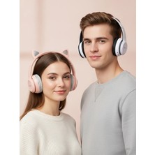 Joyplus Kedi Kulaklı Pembe ve Beyaz Katlanabilir Bluetooth Kulaklık Seti
