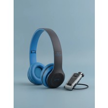 Joyplus Mavi Kulak Üstü ve Gri Makaralı Kulak Içi Bluetooth Kulaklık Seti