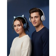 Joyplus Kedi Kulaklı Lacivert ve Beyaz Katlanabilir Bluetooth Kulaklık Seti