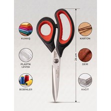 Waykon Taksun 9.5" Premium Paslanmaz Çelik Terzi Makası 24 cm - Kumaş, Deri, Kağıt Kesme Makası Siyah Kırmızı