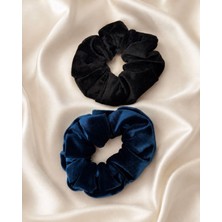 Tcey 2’li Kadife Oversize Scrunchie Lastik Toka Seti – Siyah & Lacivert