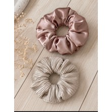 Tcey 2’li Oversize Scrunchie Lastik Toka Seti – Pudra & Şampanya