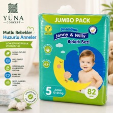 Jenny & Willy Bebek Bezi 5 Numara Junior 12-25 kg 82 Adet Bantlı Sızdırmaz Yüksek Emici Bebek Bezi