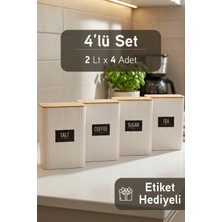 Ironika 4'lü Etiket Hediyeli Bambu Kapaklı Çay Kahve Şeker Tuz Saklama Kabı Erzak Gıda Bakliyat Saklama Kabı