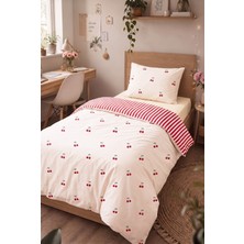 Medaillon Home Kiraz Desenli Tek Kişilik Nevresim Takımı | Pamuklu | 160X220 cm Nevresim, 1 Adet 50X70 cm Yastık Kılıfı ve Lastikli Çarşaf | Şık ve Zarif
