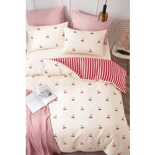Medaillon Home Kiraz Desenli Çift Kişilik Nevresim Takımı | Pamuklu | 200X220 cm Nevresim, 2 Adet 50X70 cm Yastık Kılıfı ve Lastikli Çarşaf | Şık ve Zarif