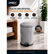 Umbex Plus 12 Lt Vıntage  Grı Amortısorlu Kapak Yavas Kapanır Çöp Kovası