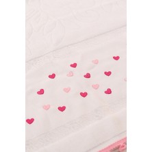 Bella Home 50X90 Kadife Ponponlu El ve Yüz Havlusu | Kalp Desen | 6 Adet