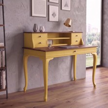 Roys Ahşap 110 cm 5 Çekmeceli Sarı Ceviz Raflı Masif Çalışma Masası