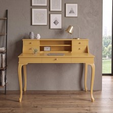 Roys Ahşap 120 cm 5 Çekmeceli Sarı Raflı Masif Çalışma Masası