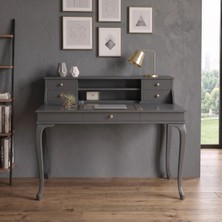 Roys Ahşap 120 cm 5 Çekmeceli Antrasit Raflı Masif Çalışma Masası
