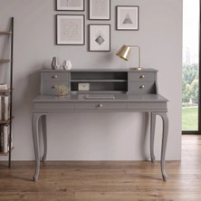 Roys Ahşap 120 cm 5 Çekmeceli Gri Raflı Masif Çalışma Masası