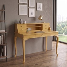 Roys Ahşap 110 cm 5 Çekmeceli Sarı Raflı Masif Çalışma Masası