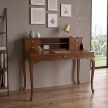 Roys Ahşap 110 cm 5 Çekmeceli Açık Ceviz Raflı Masif Çalışma Masası