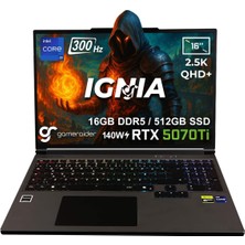 Gameraider Ignıa GR16 Intel Core I9-14900HX Geforce Rtx 5070TI 12GB 140W 16GB Ddr5 512GB SSD 16 Inç 2.5k Qhd+ 300Hz Freedos Gaming Laptop