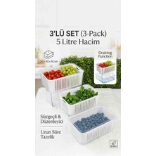 Ness Global 3’lü Set 5 Litre Süzgeçli Saklama Kabı (30X20X10 Cm) – Buzdolabı Içi Organizer & Sebze Yıkama Sepeti