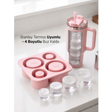 Sellhubx 4 Boyutlu Silikon Buz Kalıbı, Stanley Termos Uyumlu, Kapaklı Büyük Silindir Buz Kalıbı, Pembe