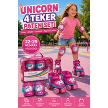 Toyfest Unicorn Çantalı 4 Teker Çocuk Paten Seti Dizlik Dirseklik Dahil 22-29 Numara Ayarlanabilir