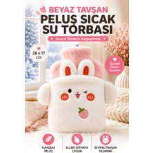 Toyfest Beyaz Tavşan Peluş Sıcak Su Torbası El Isıtma Bölmeli Yumuşak Kılıflı Termofor 26x17 cm