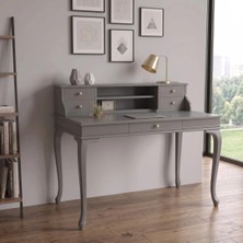 Wooding Mobilya 110 cm 5 Çekmeceli Gri Raflı Masif Çalışma Masası