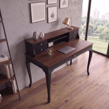 Wooding Mobilya 100 cm 5 Çekmeceli Siyah Ceviz Raflı Masif Çalışma Masası