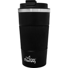 1001 500 ml Paslanmaz Çelik Termos Mug, Kaymaz Silikon Halkalı, Sızdırmaz, Siyah BA21549