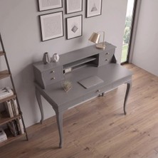 Wooding Mobilya 100 cm 5 Çekmeceli Gri Raflı Masif Çalışma Masası