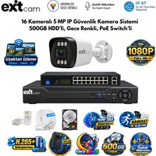 Exitcam 16 Kameralı 5mp Ip Poe Güvenlik Kamera Seti – 500GB HDD Takılı, Gece Renkli, 300 Metre Kablolu