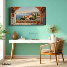 Tablofest Yatay Panoramik Kanvas Tablo Italya Sahil Kasabası Manzara Tablosu Ev Ofis Duvar Dekoru