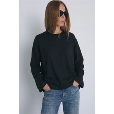 Siyah Katie Uzun Kollu Oversize Tişört