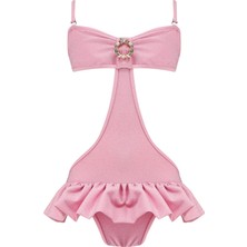Lovekini Luna Pink Kids Swimsuit With Rose Gold Crystal Pearl Embellished Buckle