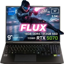 Gameraider Flux GR16 Intel Core I7-14650HX Geforce Rtx 5070 8gb 115W 16GB Ddr5 512GB SSD 16 Inç 2.5k Qhd+ 180Hz Freedos Gaming Laptop