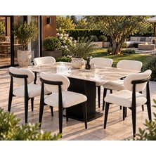 Koçak Home 6’lı İskandinav Mutfak Sandalyesi, Beyaz Kumaş ve Siyah Metal Ayak Modern Tasarım