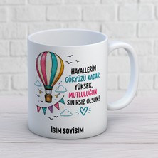 Ajans 313 AJANS313 Isme Özel Renkli Balon Motivasyon Kupası - "hayallerin Gökyüzü Kadar Yüksek Mutluluğun Sınırsız Olsun" Baskılı Kişiye Özel Kahve Bardak