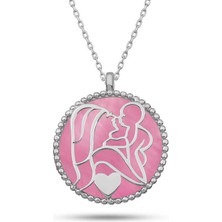 Hazego Gümüş Pembe Sedef Taşlı Anne Çocuk Sevgisi Kolye