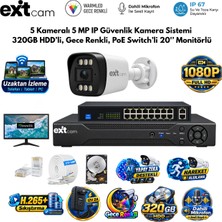 Exitcam 5 Kameralı 5mp Ip Poe Güvenlik Seti – 320GB HDD ve 20 Inç Monitörlü
