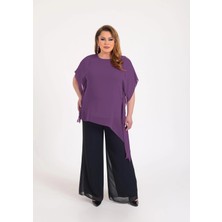 Lilas Xxl Büyük Beden Mor Renkli Asimetrik Kesim Şifon Bluz