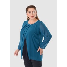 Lilas Xxl Büyük Beden Yeşil Renkli Şifon Bluz