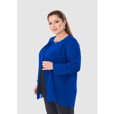 Büyük Beden Saks Renkli Şifon Bluz