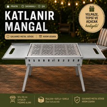 Naturel Metal Sehpalı Galvaniz Katlanabilir Portatif Mangal Krom Izgara 50CM