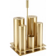 Zerr Beş Parça Paslanmaz Masa Üstü Tuzluk-Biberlik Seti, Gold Renk (ZM-500 Gold)