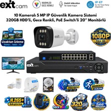 Exitcam 10 Kameralı 5mp Ip Poe Güvenlik Seti – 320GB HDD ve 20 Inç Monitörlü